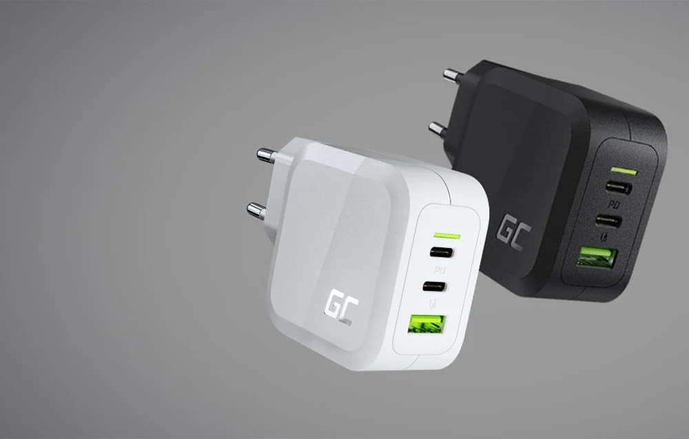 Green Cell Žalias Cell Žalias Cell įkroviklis 65W GaN GC PowerGan - 2x USB-C, 1x USB-A - baltas aprašymas - Prekės nuotrauka Green Cell Žalias Cell Žalias Cell įkroviklis 65W GaN GC PowerGan - 2x USB-C, 1x USB-A - baltas aprašymas - Prekės nuotrauka
