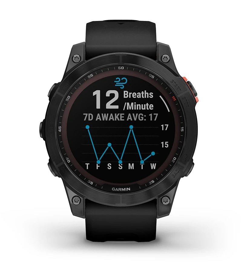 Išmanusis laikrodis Garmin fenix 7 Solar, Pilkos skalūno spalvos, su juodos spalvos silikoniniu dirželiu (Ekspozicinė prekė) aprašymas - Prekės nuotrauka