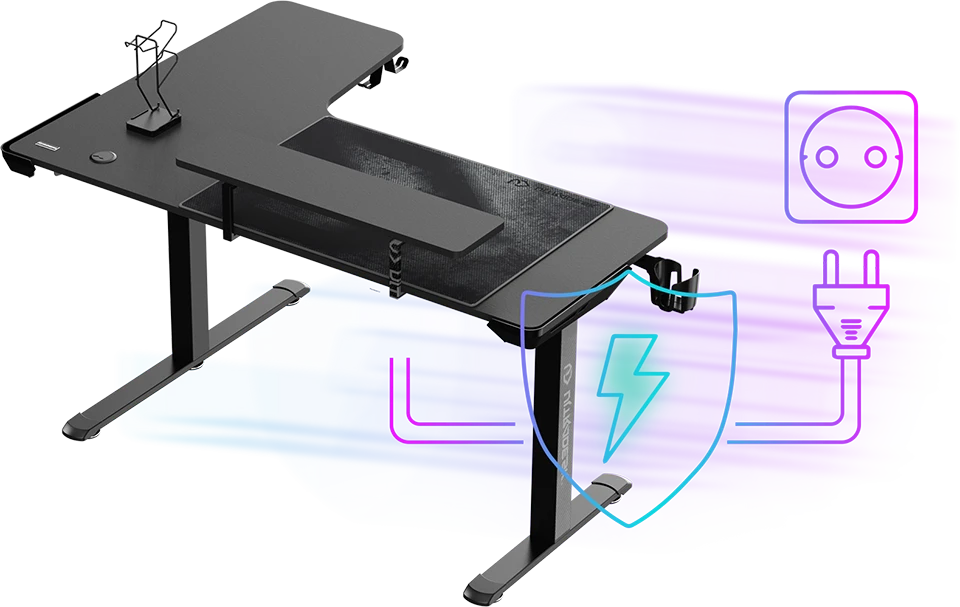 Reguliuojamo aukščio kampinis žaidimų stalas Ultradesk Winger LED RGB, Baltos spalvos aprašymas - Prekės nuotrauka