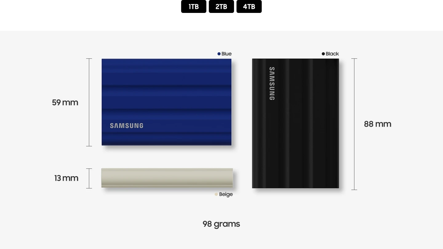 Išorinis kietasis diskas Samsung Portable SSD T7 Shield 2TB, Smėlinės spalvos aprašymas - Prekės nuotrauka