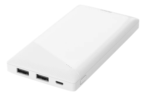 Išorinė baterija DELTACO 10000 mAh, 2,1 A / 10,5 W, 37 Wh, 2x USB-A, balta / PB-A1001 aprašymas - Prekės nuotrauka