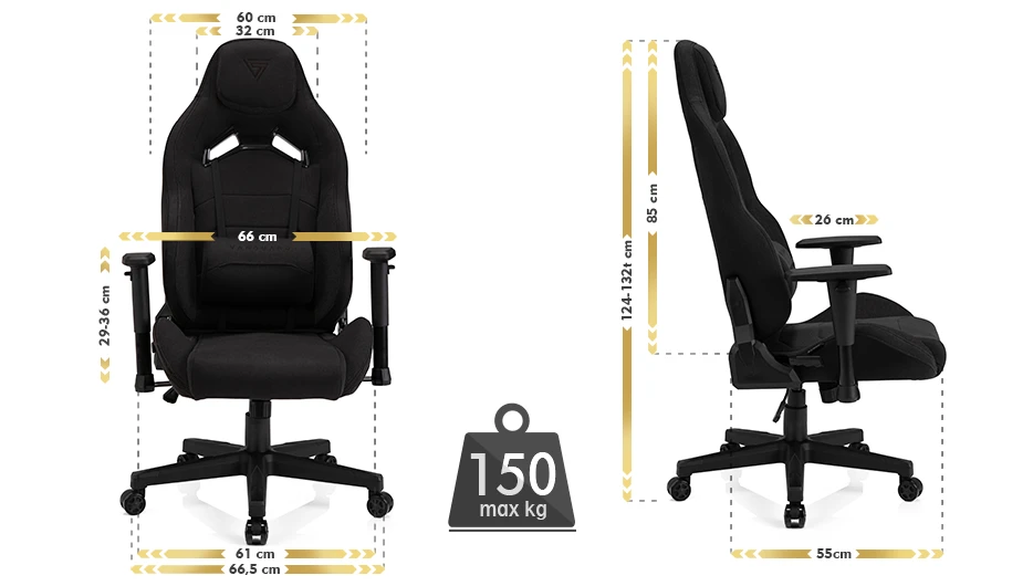 Žaidimų kėdė Sense7 Vanguard fabric Gaming Chair, Juoda aprašymas - Prekės nuotrauka