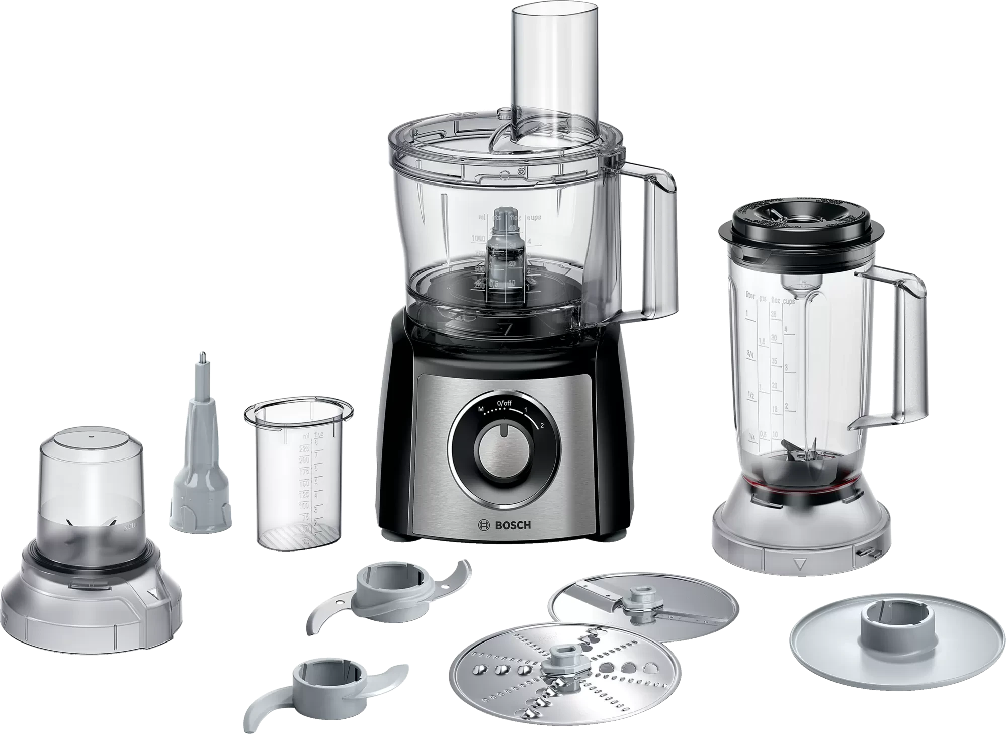 Virtuvinis kombainas Bosch Food processor MultiTalent 3 Plus 900 W, Juoda, šiaušto nerūdijančio plieno aprašymas - Prekės nuotrauka