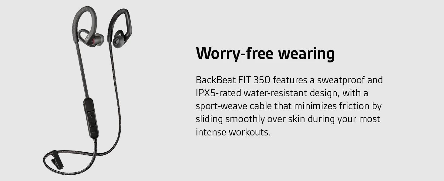 Itin lengvos ir stabilios Belaidės Ausinės intensyviai sportuojantiems Plantronics Backbeat FIT 350, Pilkos aprašymas - Prekės nuotrauka
