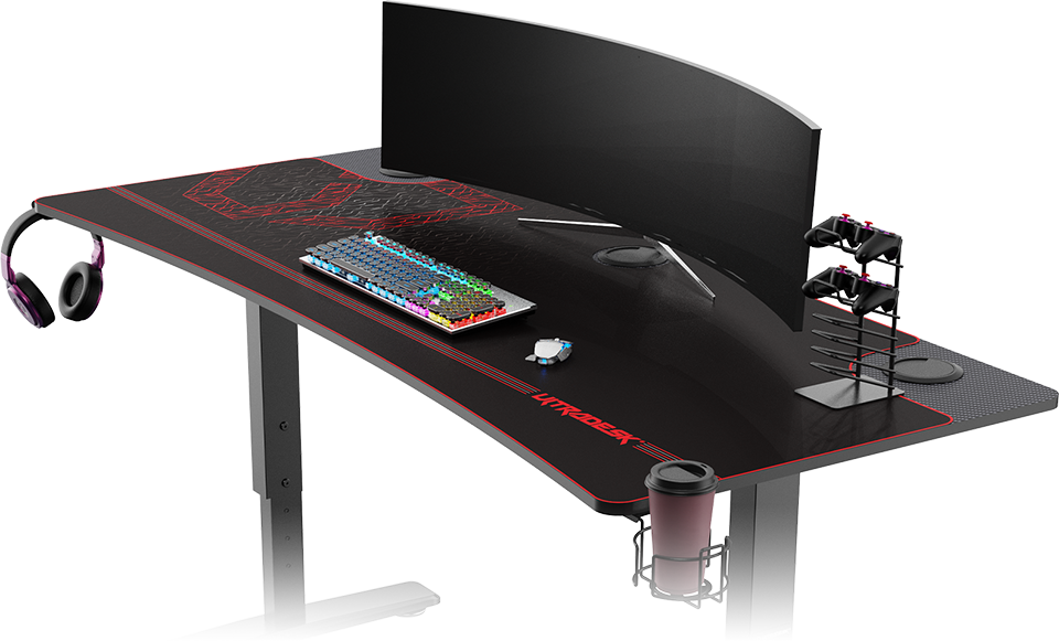 Žaidimų stalas Ultradesk Cruiser Gaming Desk, Reguliuojamo aukščio 660-812mm, Juodas su juodos spalvos kilimėliu aprašymas - Prekės nuotrauka