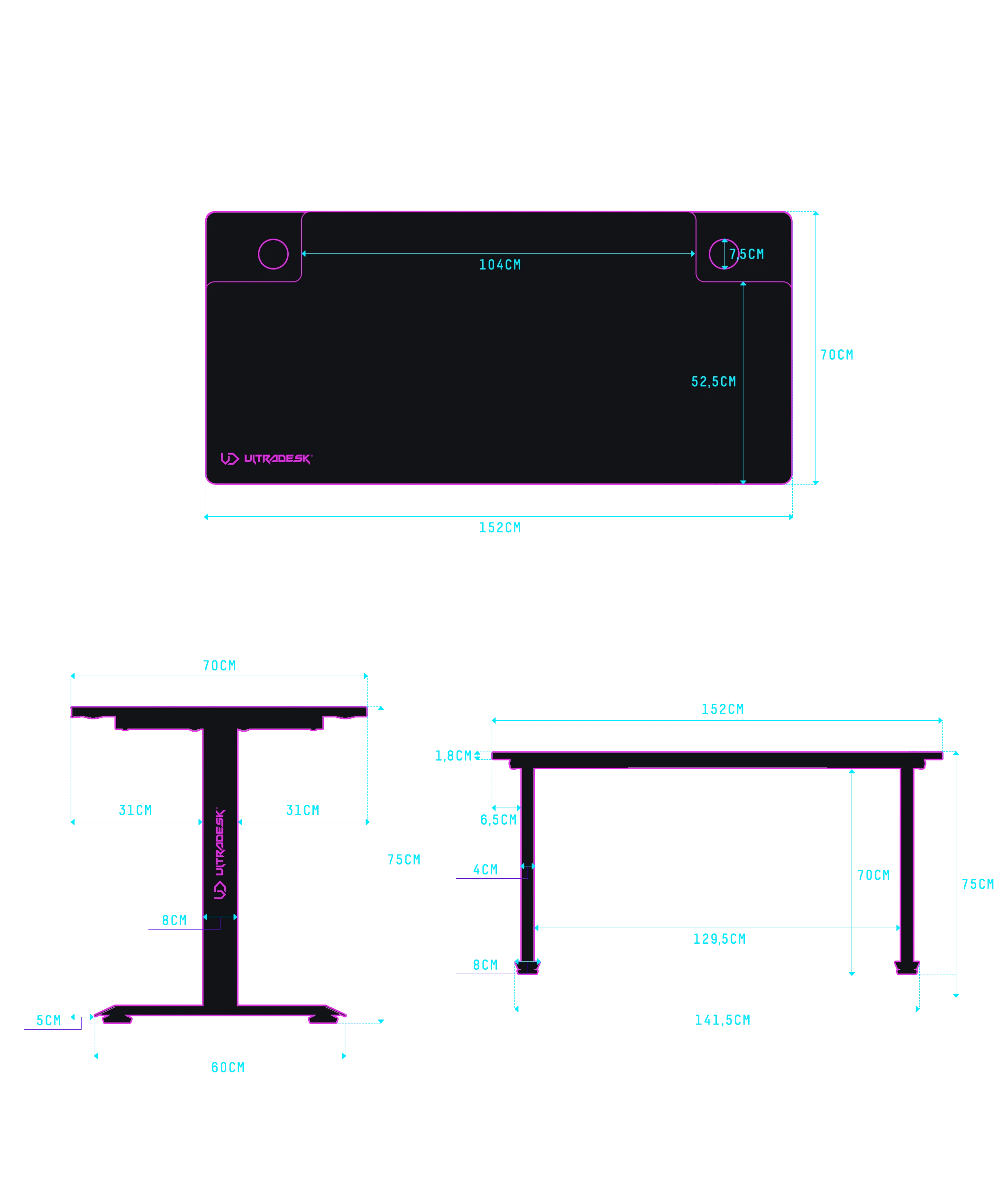Žaidimų stalas Ultradesk Momentum, 152,5 x 70 cm, juodas aprašymas - Prekės nuotrauka