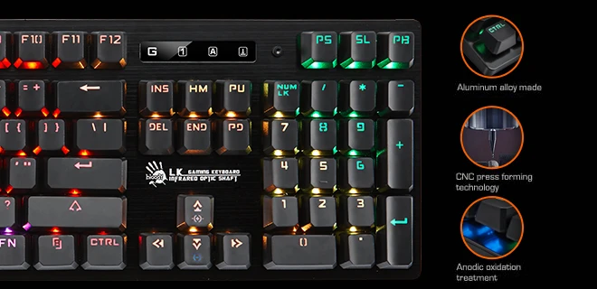 Mechaninė klaviatūra A4Tech Bloody B802R RGB (LK Blue Switch) aprašymas - Prekės nuotrauka