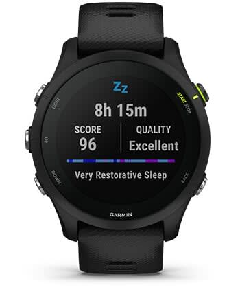 Išmanusis laikrodis Garmin Forerunner 255, Juodos spalvos apvadas su mėlynos spalvos silikoniniu dirželiu, 46mm aprašymas - Prekės nuotrauka