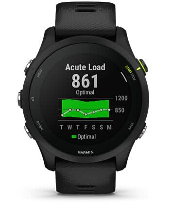 Išmanusis laikrodis Garmin Forerunner 255, Juodos spalvos apvadas su mėlynos spalvos silikoniniu dirželiu, 46mm aprašymas - Prekės nuotrauka
