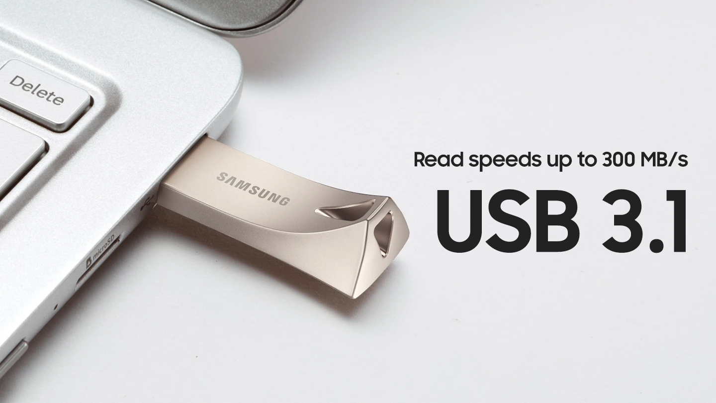 USB laikmena Samsung BAR Plus, 64 GB, Sidabrinės spalvos aprašymas - Prekės nuotrauka