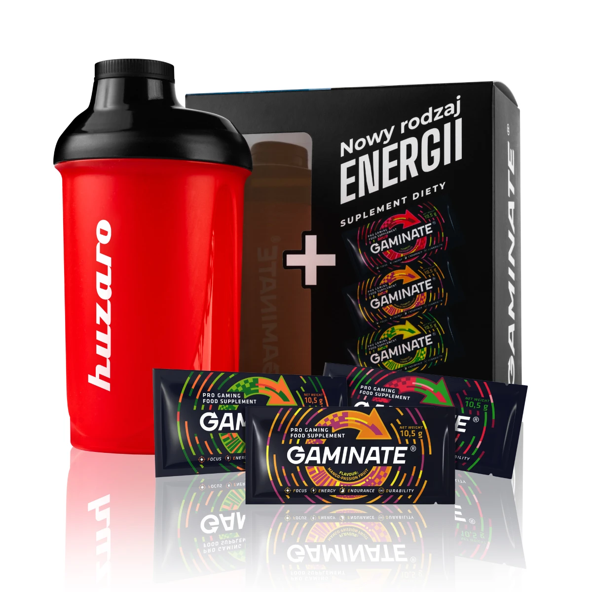 Rinkinys Huzaro 500 ml plakiklis + 3x Gaminate maisto papildai žaidėjams aprašymas - Prekės nuotrauka