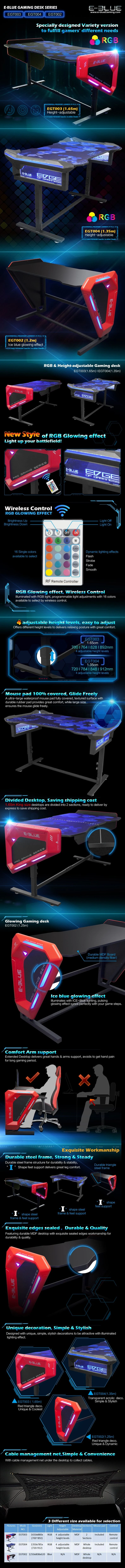 Žaidimų stalas E-Blue EGT002 Gaming Desk aprašymas - Prekės nuotrauka
