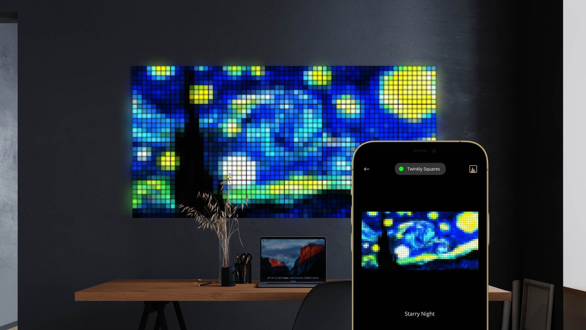 Išmaniosios LED plokštės Twinkly Squares (1 pagrindinė plokštė + 5 prailginimai) RGB, daugiaspalvės aprašymas - Prekės nuotrauka