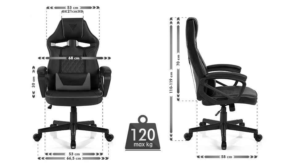 Žaidimų kėdė Sense7 Knight Gaming Chair, Juoda-pilka aprašymas - Prekės nuotrauka