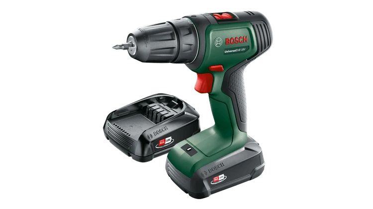 Bosch Universal Drill 18V (2x1,5) Akumuliatorinis dviejų greičių gręžtuvas - suktuvas aprašymas - Prekės nuotrauka