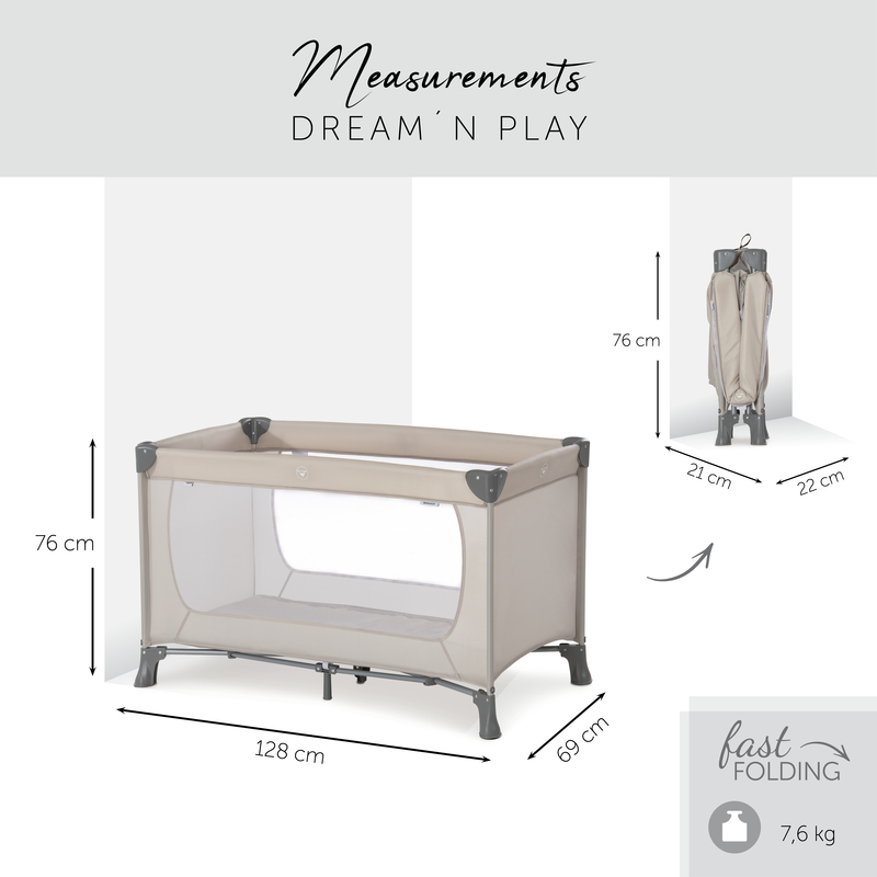 HAUCK lovelė - maniežas DREAM N PLAY, smėlio spalvos aprašymas - Prekės nuotrauka
