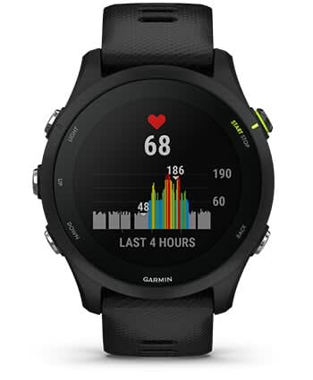 Išmanusis laikrodis Garmin Forerunner 255, Juodos spalvos apvadas su mėlynos spalvos silikoniniu dirželiu, 46mm aprašymas - Prekės nuotrauka