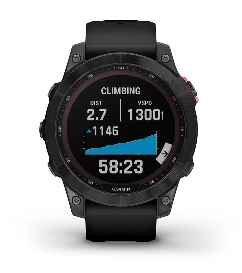 Išmanusis laikrodis Garmin fenix 7 Solar, Pilkos skalūno spalvos, su juodos spalvos silikoniniu dirželiu (Ekspozicinė prekė) aprašymas - Prekės nuotrauka