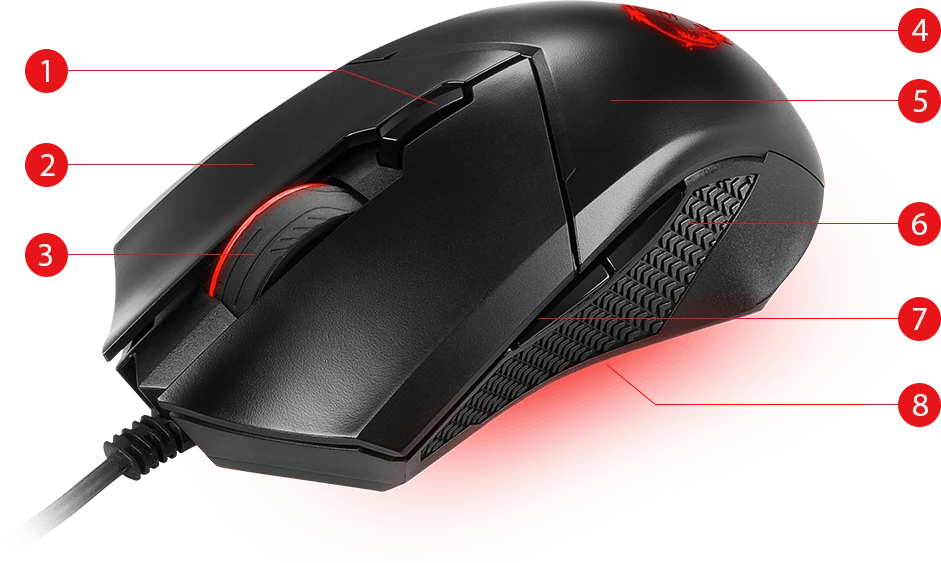 Žaidimų pelė MSI Clutch GM08 aprašymas - Prekės nuotrauka