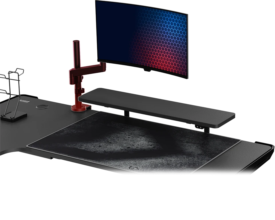 Reguliuojamo aukščio kampinis žaidimų stalas Ultradesk Winger LED RGB, Baltos spalvos aprašymas - Prekės nuotrauka