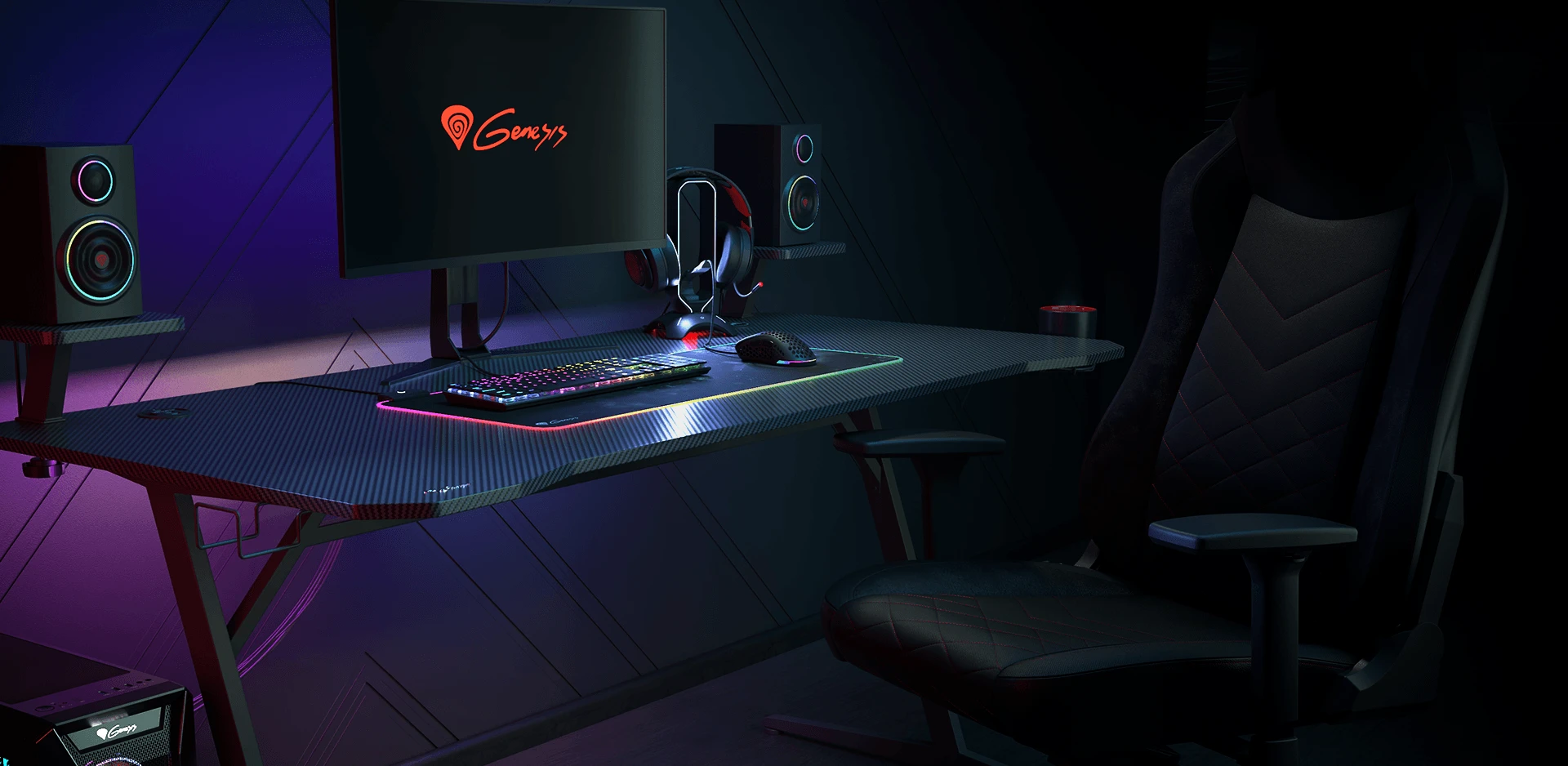 Žaidimų stalas Genesis Holm 510 RGB Gaming Desk, su pašvietimu aprašymas - Prekės nuotrauka