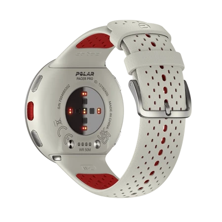 Išmanusis laikrodis Polar Pacer Pro, S/L dydždio, Balta spalvos su baltai raudonu silikoniniu dirželiu aprašymas - Prekės nuotrauka