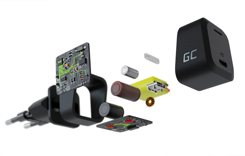 Green Cell Žalias Cell Žalias CELL Charger USB-C GaN GC PowerGaN 33W PD 3.0 QC 3.0 1x USB-C juodas aprašymas - Prekės nuotrauka