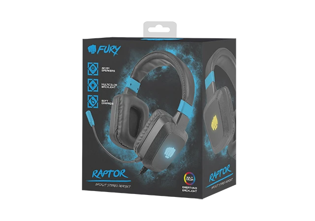 Žaidimų ausinės Fury Raptor, LED, USB + 2x3.5mm aprašymas - Prekės nuotrauka