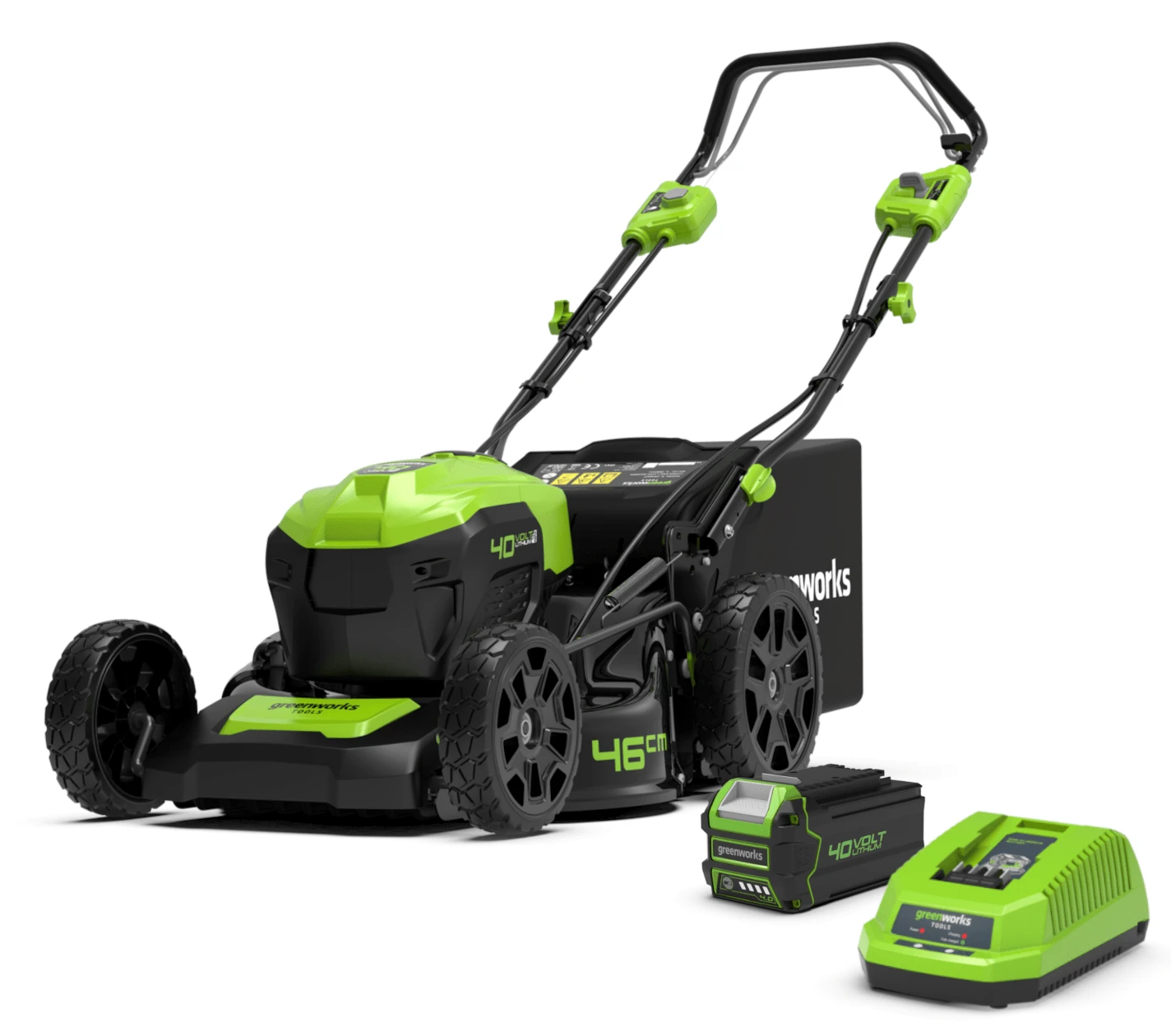 Greenworks Savaeigė vejapjovė 46cm 40V gd40lm46spk4 (su 4Ah akumuliatoriumi) aprašymas - Prekės nuotrauka