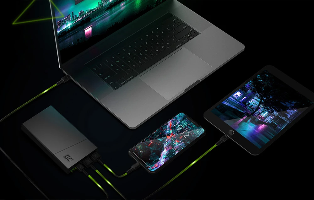 Green Cell Žalias Cell Žalias CELL Power Bank PowerPlay10 10000mAh USB-C 18W PD ir 2x USB-A GC Ultra Charge aprašymas - Prekės nuotrauka