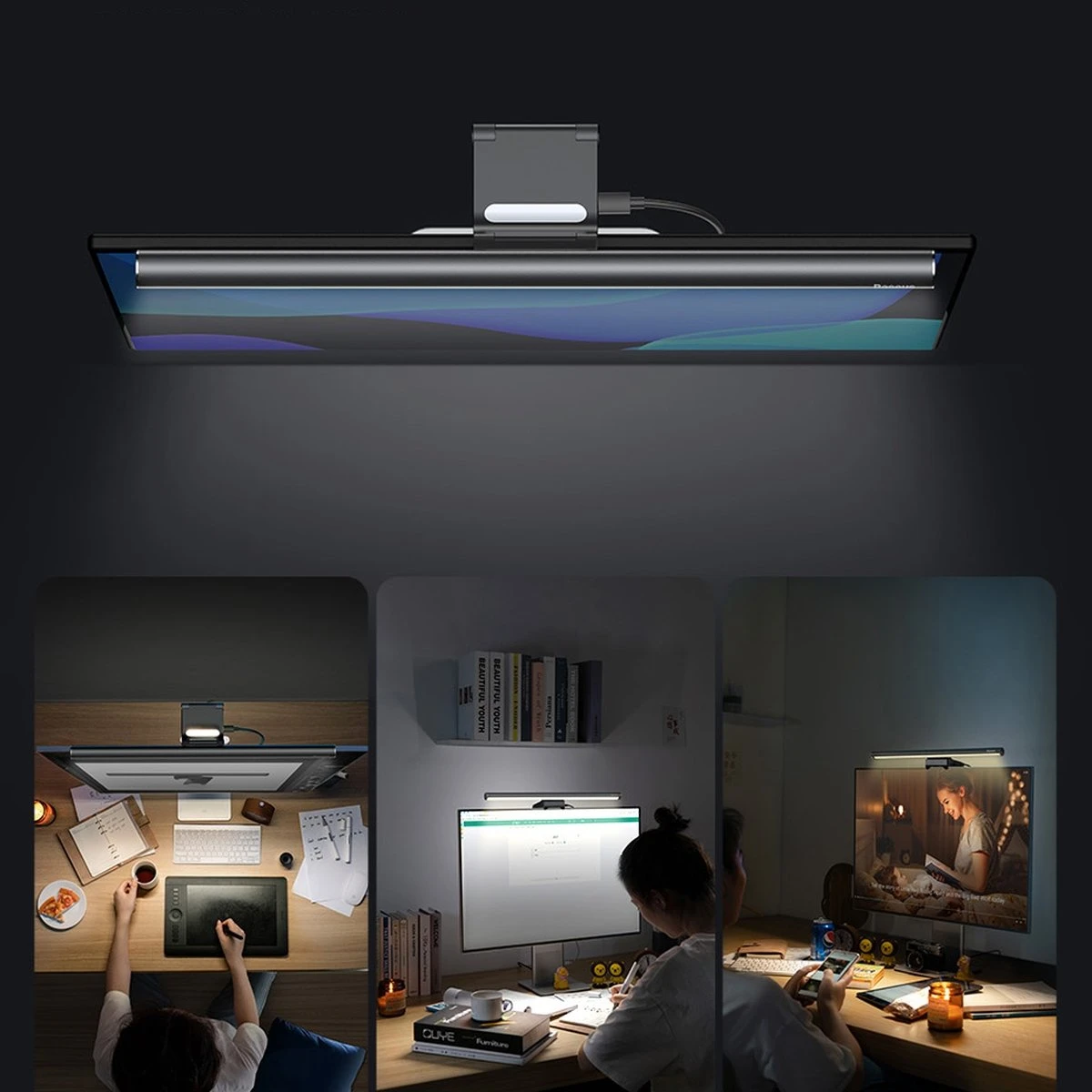 Baseus i-wok2 LED lempa stalinio kompiuterio monitoriaus ekrano apšvietimui, juoda (DGIW000101) aprašymas - Prekės nuotrauka