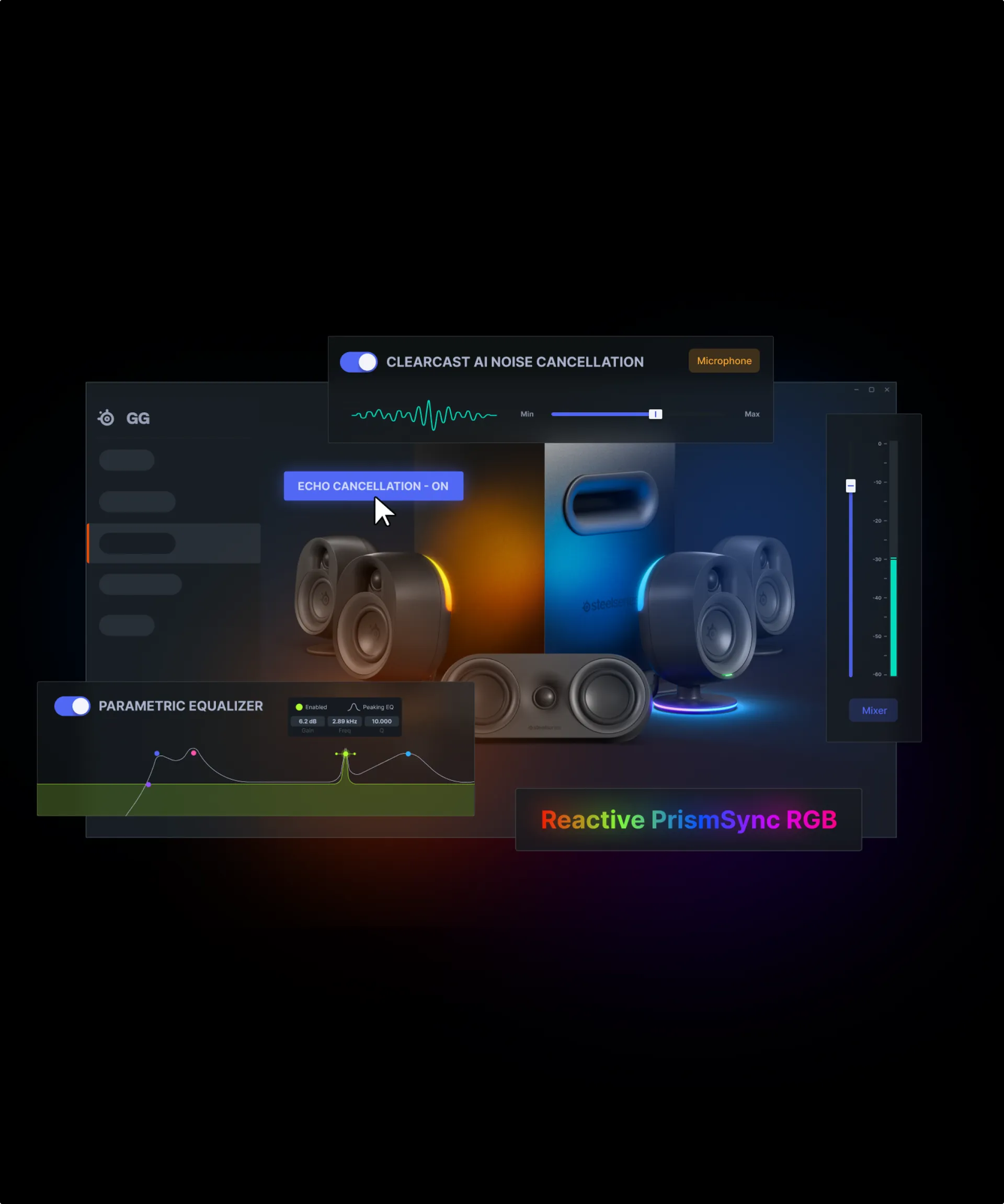 Kompiuterio kolonėlės SteelSeries Arena 9, Juodos spalvos aprašymas - Prekės nuotrauka