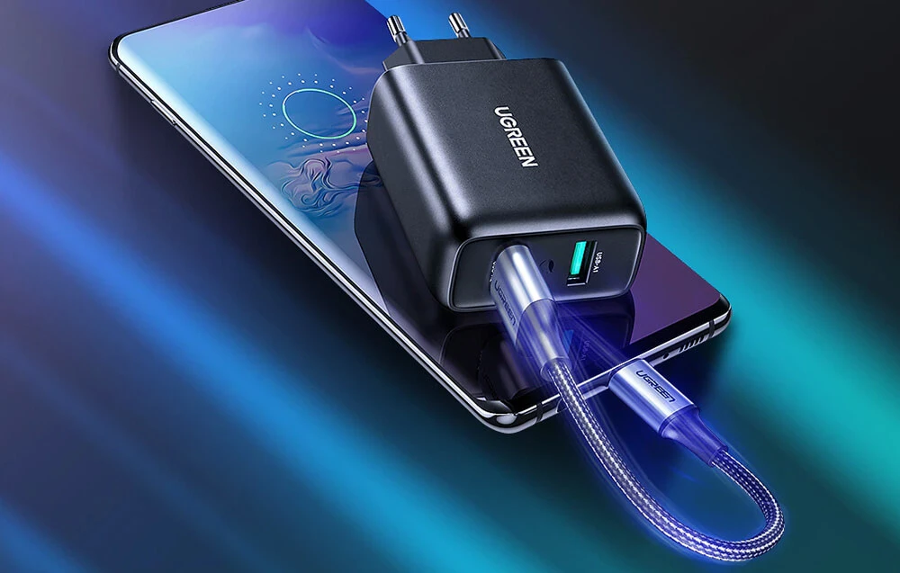 Greitas įkroviklis UGREEN, 2xUSB-A, 18W, PD 3.0 EU (juodas) aprašymas - Prekės nuotrauka Greitas įkroviklis UGREEN, 2xUSB-A, 18W, PD 3.0 EU (juodas) aprašymas - Prekės nuotrauka