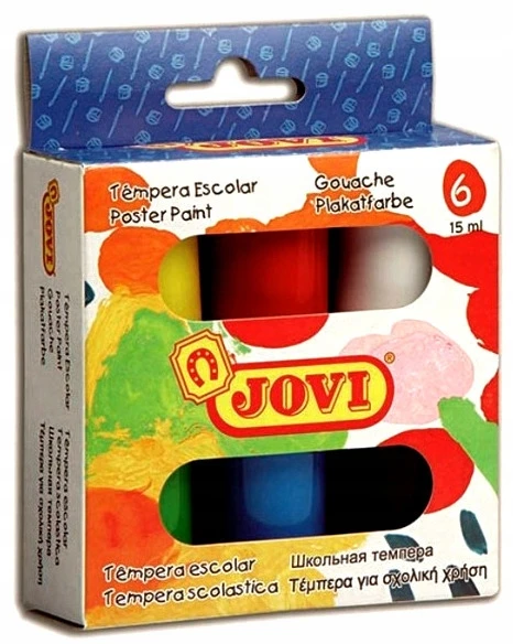 Jovi Tempera Netoksiškas guašas įvairių spalvų, 15 ml talpa, 6vnt aprašymas - Prekės nuotrauka