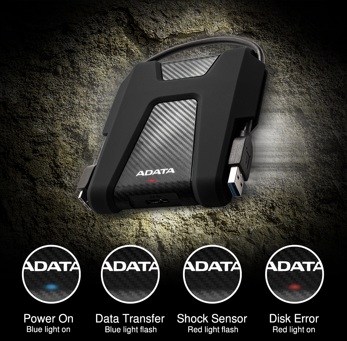 Išorinis kietasis diskas ADATA HD680 2TB USB3.2, Juodas aprašymas - Prekės nuotrauka
