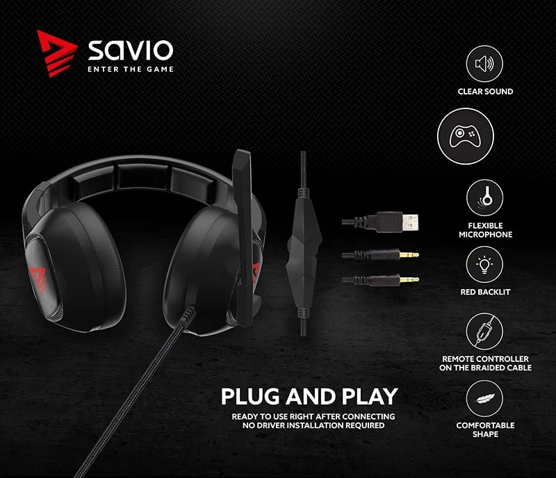 Žaidimų ausinės Savio STRIKE Jack 2 x 3.5mm + USB aprašymas - Prekės nuotrauka