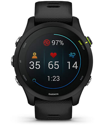 Išmanusis laikrodis Garmin Forerunner 255, Juodos spalvos apvadas su mėlynos spalvos silikoniniu dirželiu, 46mm aprašymas - Prekės nuotrauka