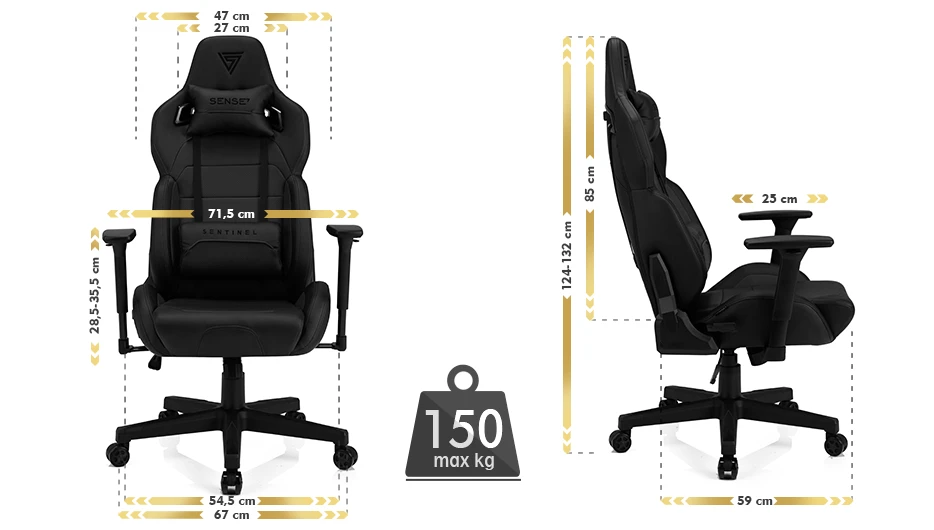Žaidimų kėdė Sense7 Sentinel Gaming Chair, Juoda aprašymas - Prekės nuotrauka