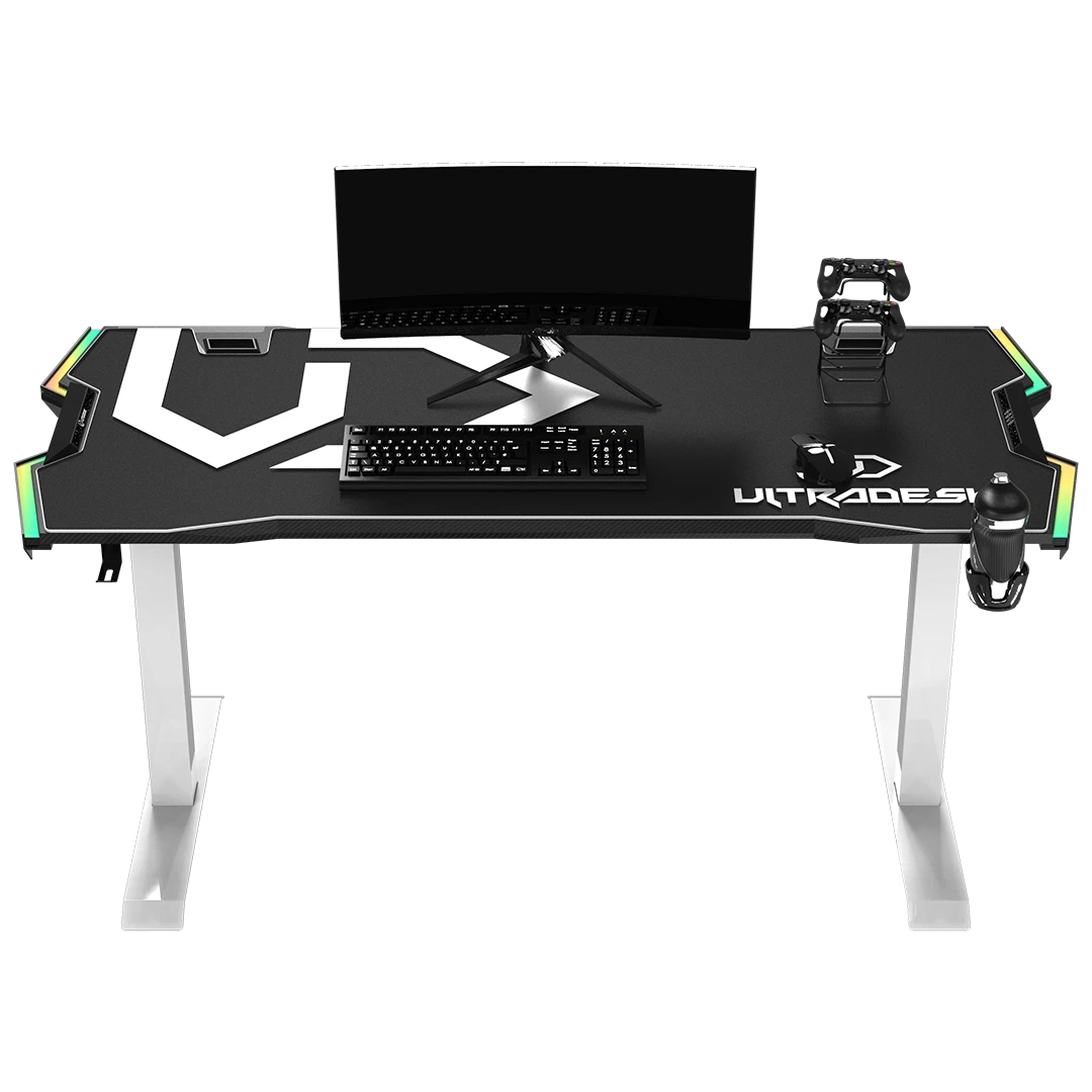Žaidimų stalas Ultradesk Force Gaming Desk, LED RGB Prismatic, Baltas