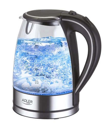 Adler | Virdulys | AD 1225 | Standard | 2000 W | 1.7 L | Glass | 360° rotational base | Nerūdijantis plienas/Transparent aprašymas - Prekės nuotrauka