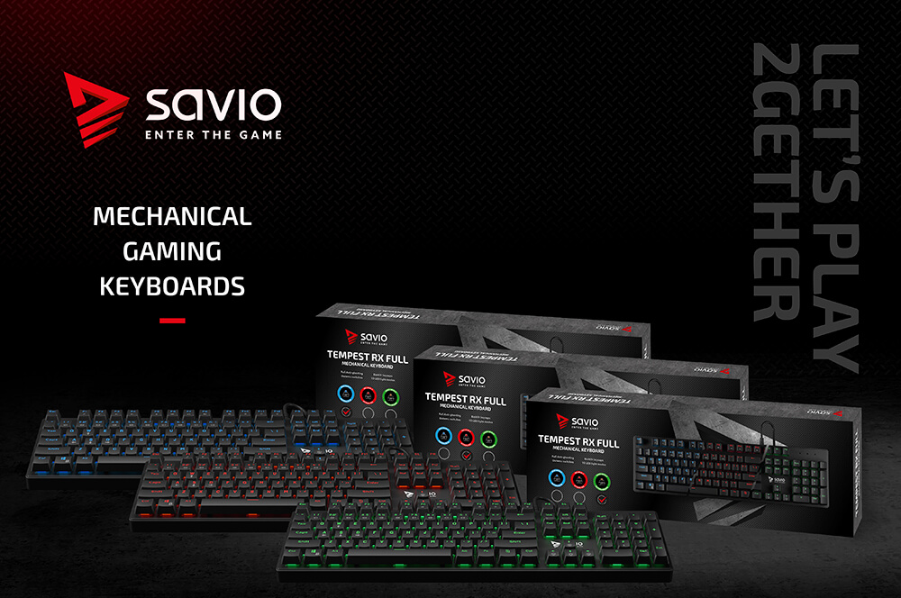 Mechaninė žaidimų klaviatūra Savio Tempest RX FULL Outemu RED, ENG išdėstymas aprašymas - Prekės nuotrauka