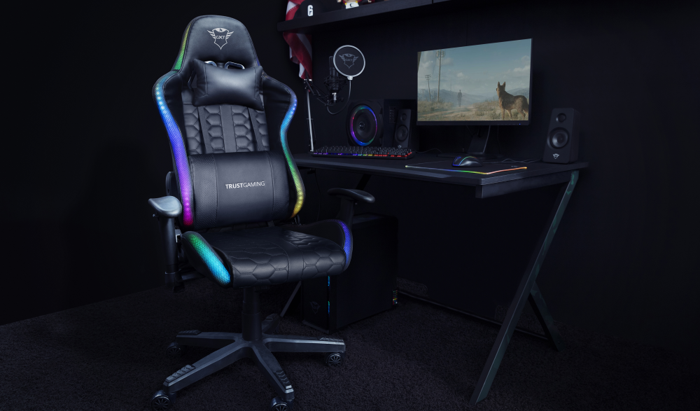 Žaidimų kėdė Trust GXT 716 Rizza RGB LED Illuminated Gaming Chair, Juoda, 23845 aprašymas - Prekės nuotrauka