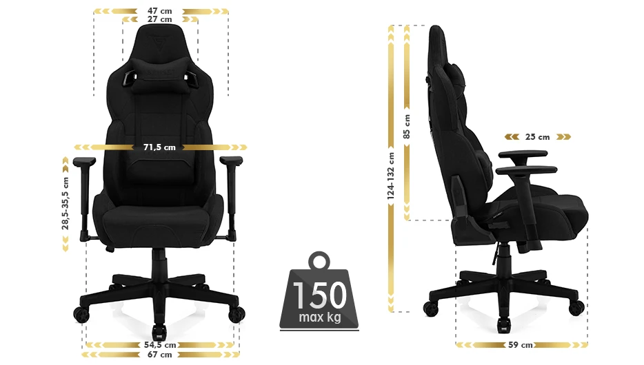 Žaidimų kėdė Sense7 Sentinel fabric Gaming Chair, Juoda aprašymas - Prekės nuotrauka