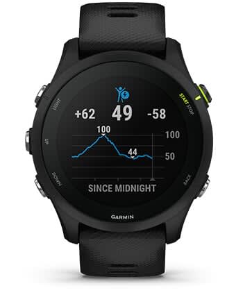 Išmanusis laikrodis Garmin Forerunner 255, Juodos spalvos apvadas su mėlynos spalvos silikoniniu dirželiu, 46mm aprašymas - Prekės nuotrauka