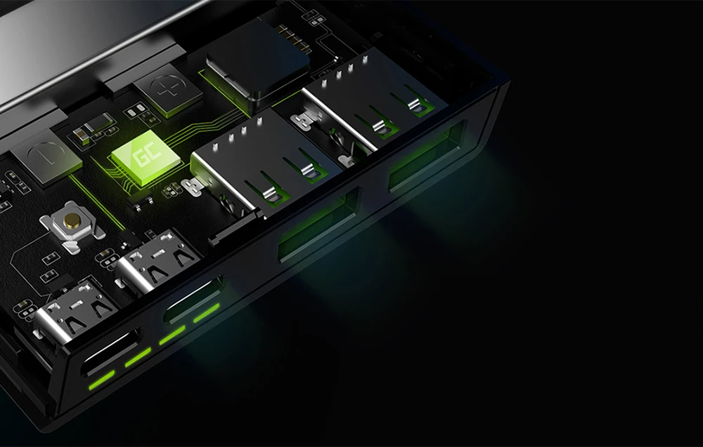 Green Cell Žalias Cell Žalias CELL Power Bank PowerPlay10 10000mAh USB-C 18W PD ir 2x USB-A GC Ultra Charge aprašymas - Prekės nuotrauka