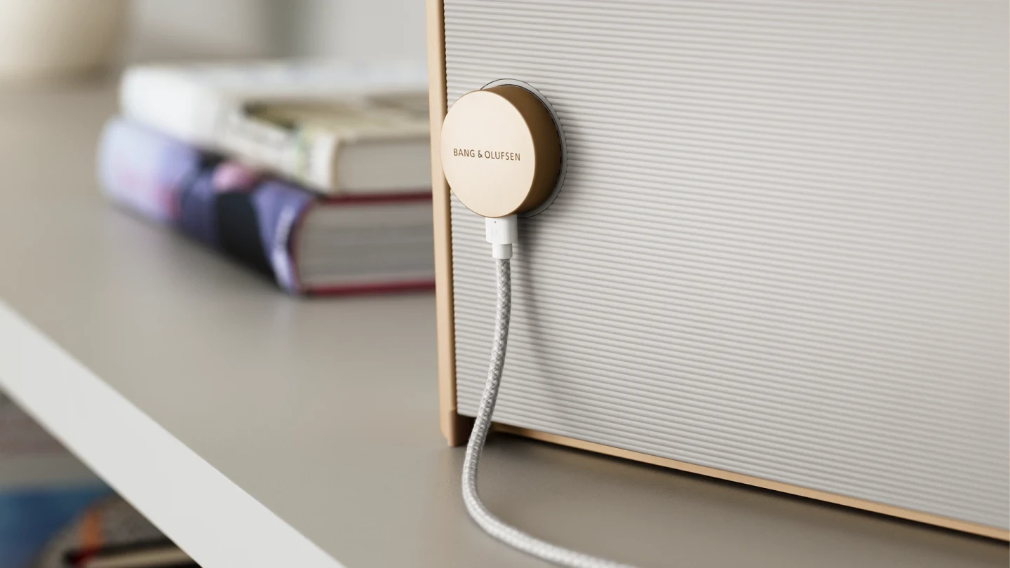 Bang & Olufsen Beosound Level Nešiojama Namų Kolonėlė, (Gold Tone Alu/Light Oak), su WiFi ir Google balso asistentu aprašymas - Prekės nuotrauka