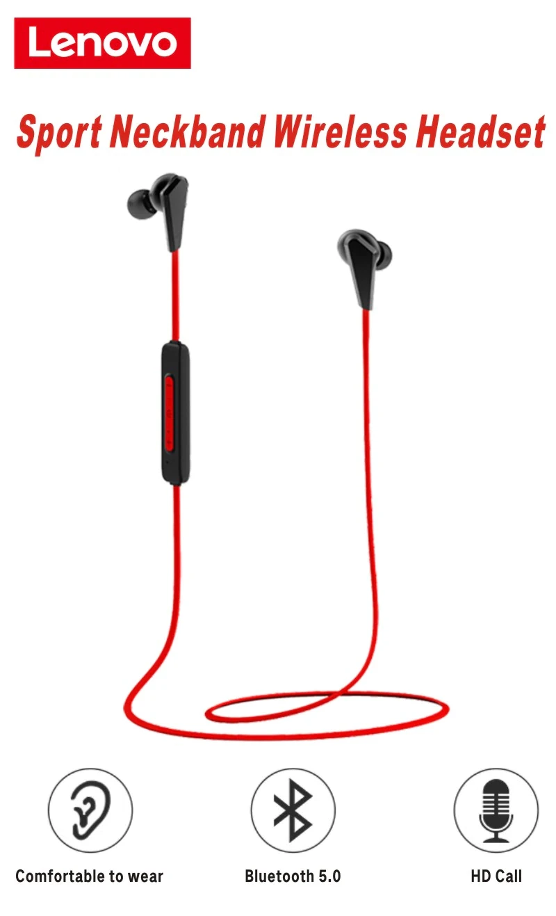 Lenovo HE01 Belaidės Ausinės Sportui, Raudonos aprašymas - Prekės nuotrauka