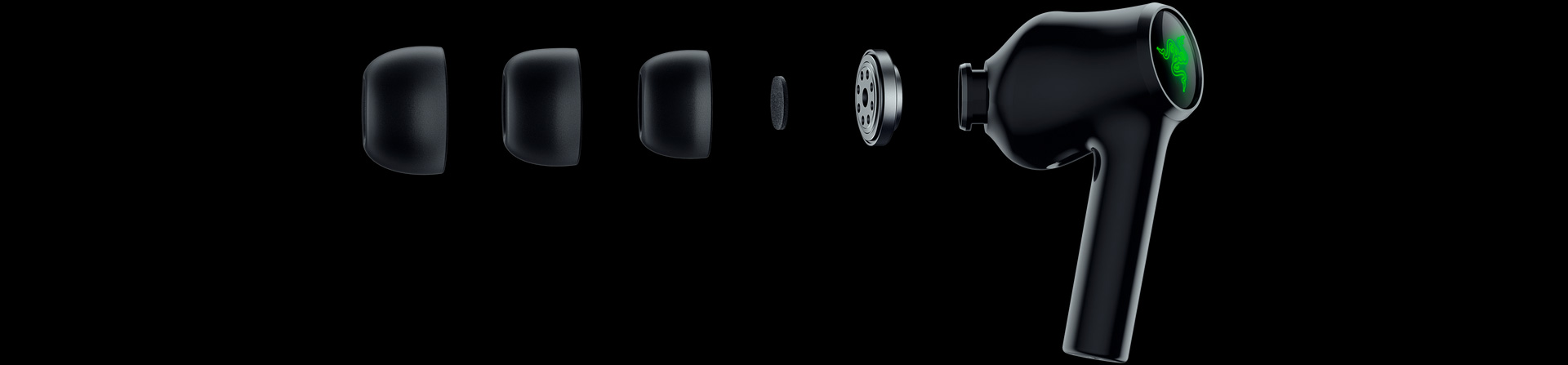 Ausinės Razer Hammerhead True Wireless Earbuds 2021, Chroma RGB, Juodos aprašymas - Prekės nuotrauka