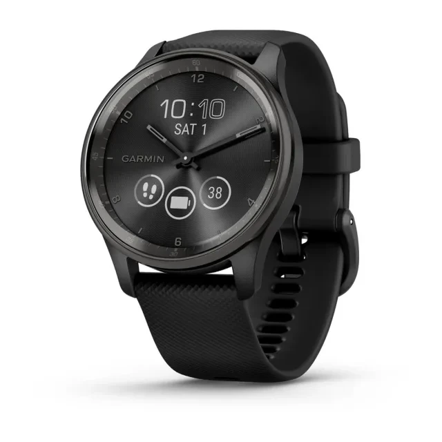 Išmanusis laikrodis Garmin vívomove® Trend, Skalūno spalvos nerūdijančiojo plieno apvadas, su juodu korpusu ir silikoniniu dirželiu aprašymas - Prekės nuotrauka