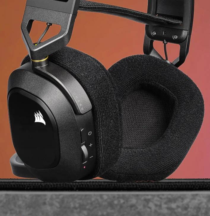Belaidės Premium Žaidimų Ausinės Corsair HS80 RGB, Spatial Audio, Anglies spalvos aprašymas - Prekės nuotrauka